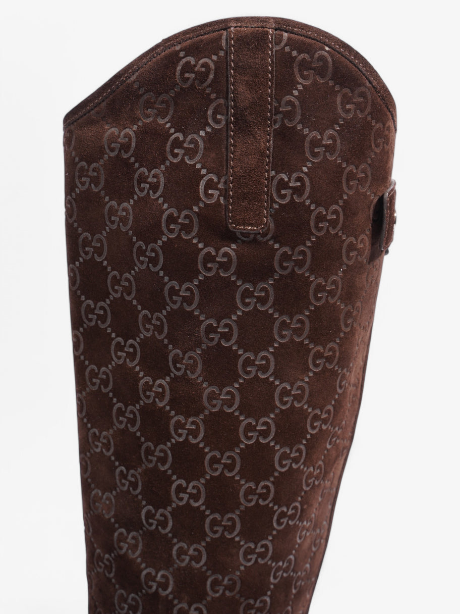 Gucci GG Embossed Knee High Boots Brown Suede EU 40.5 UK 7.5 Image 9