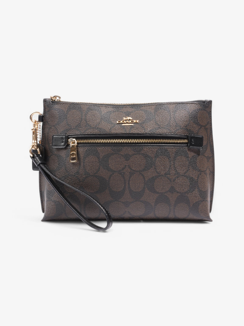  Coach Wristlet Pouch Brown Coated Canvas