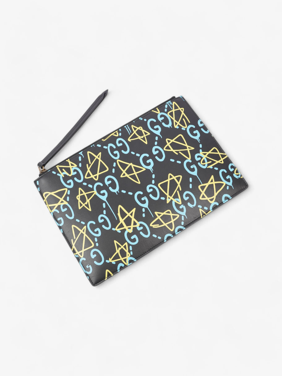 Gucci Ghost Clutch Black / Blue / Yellow Calfskin Leather Image 14