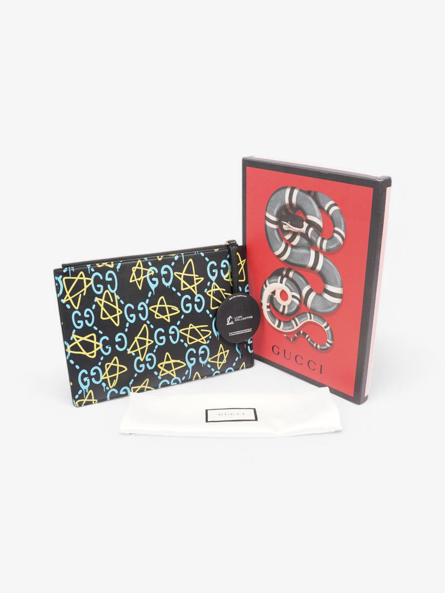 Gucci Ghost Clutch Black / Blue / Yellow Calfskin Leather Image 11