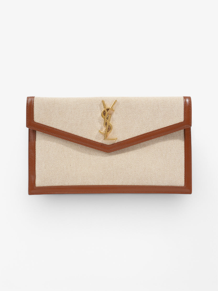 Saint Laurent Uptown Pouch Beige / Brown Canvas Image 1