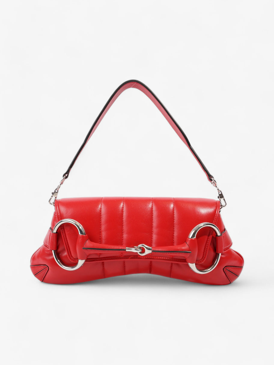 Gucci Maxi Horsebit Chain Shoulder Bag Red Nappa Leather Medium Image 1