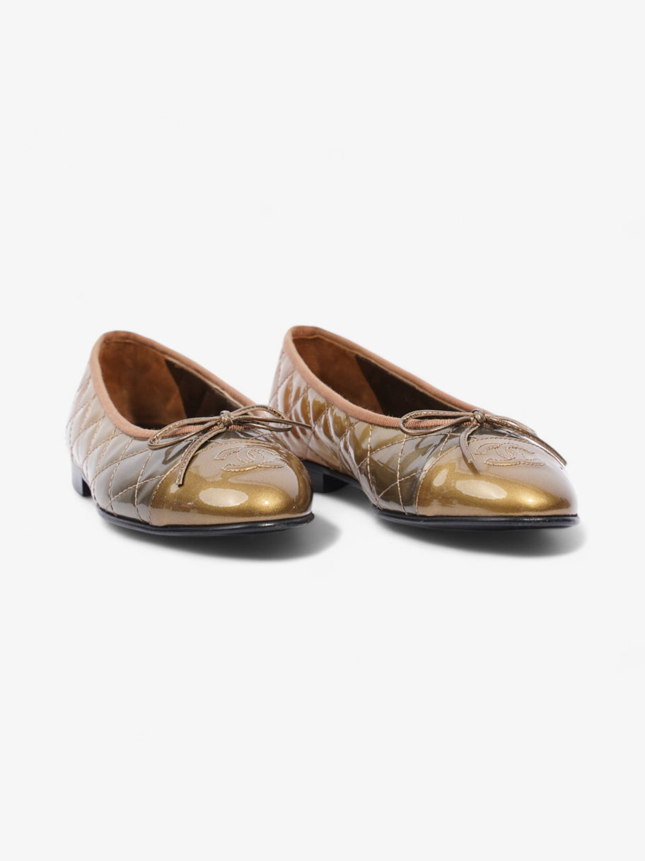 Chanel CC Logo Ballet Flats Gold Ombre Patent Leather EU 37 UK 4 Image 2