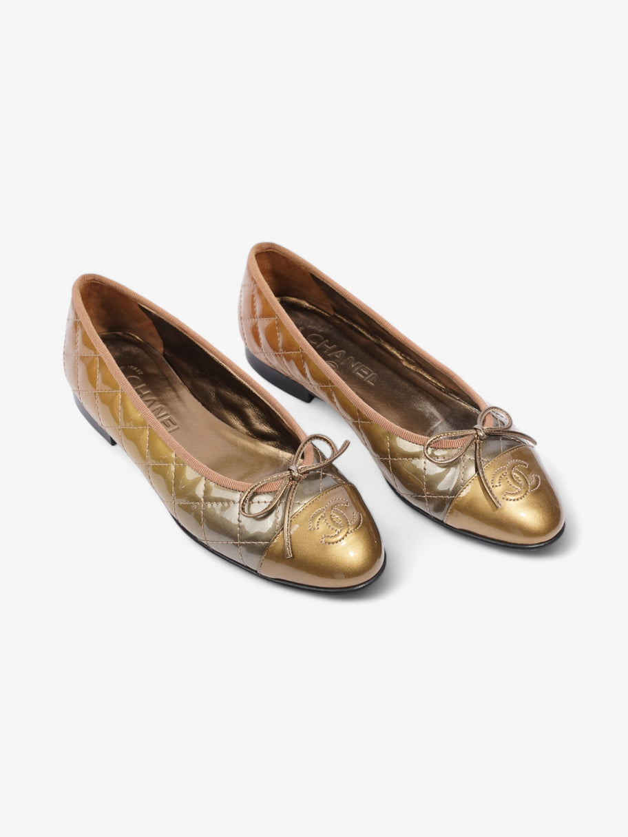 Chanel CC Logo Ballet Flats Gold Ombre Patent Leather EU 37 UK 4 Image 8