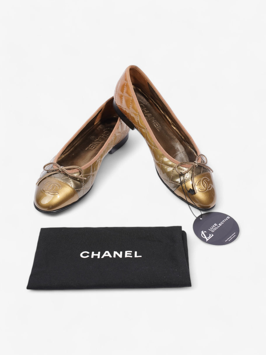 Chanel CC Logo Ballet Flats Gold Ombre Patent Leather EU 37 UK 4 Image 9