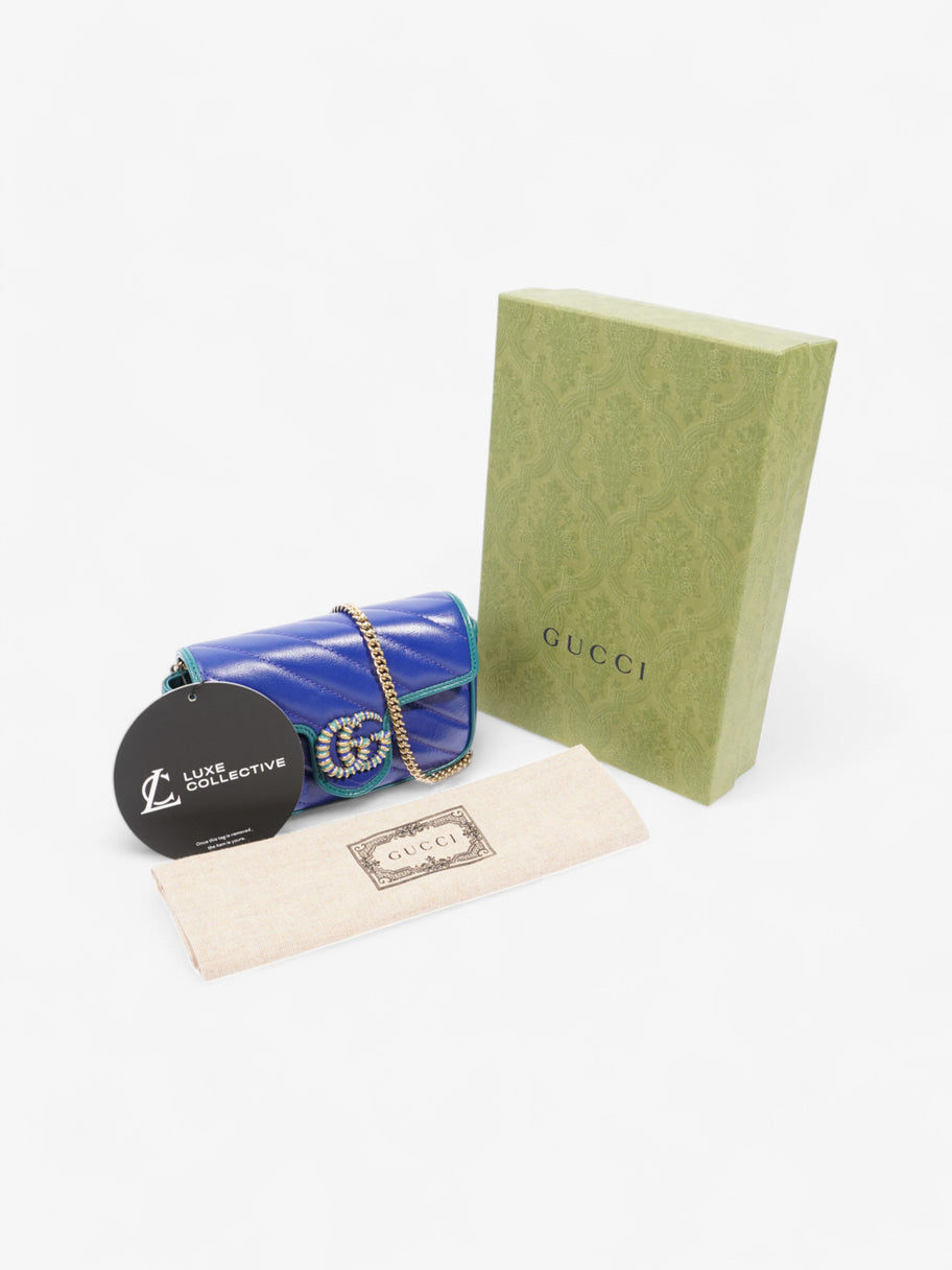 Gucci GG Marmont Blue / Green Matelasse Leather Super Mini Image 9