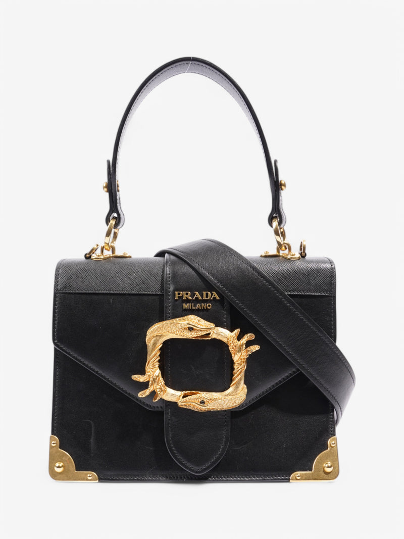  Prada Flap Bag Black / Gold Saffiano Leather