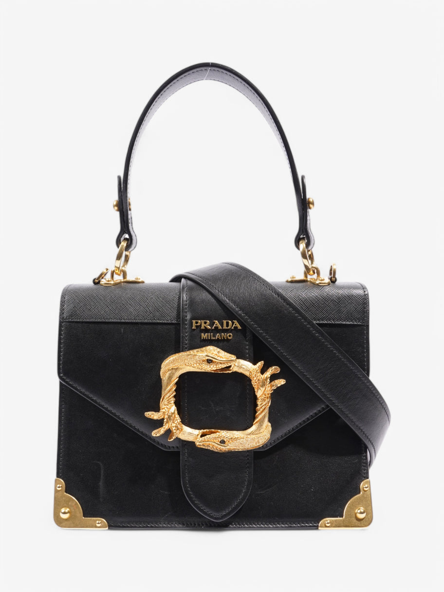 Prada Flap Bag Black / Gold Saffiano Leather Image 1