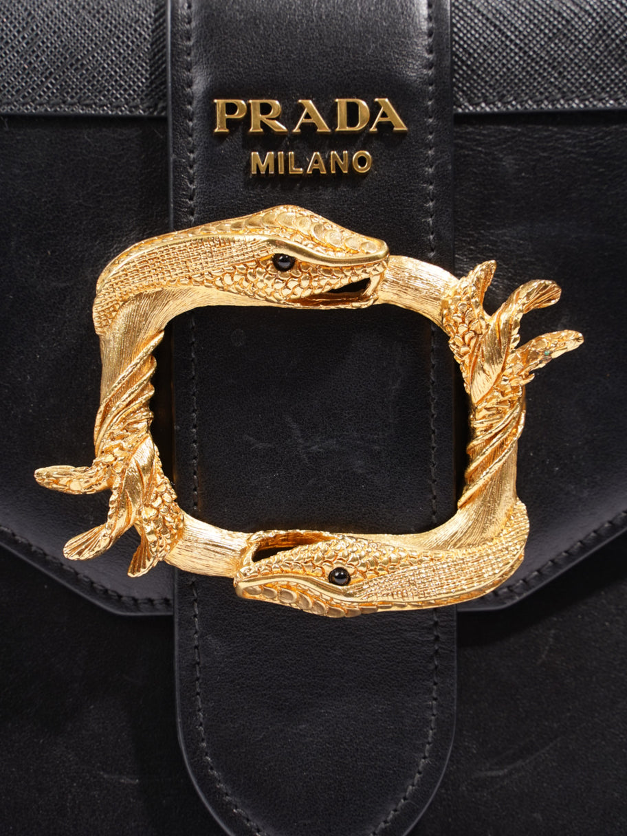 Prada Flap Bag Black / Gold Saffiano Leather Image 7