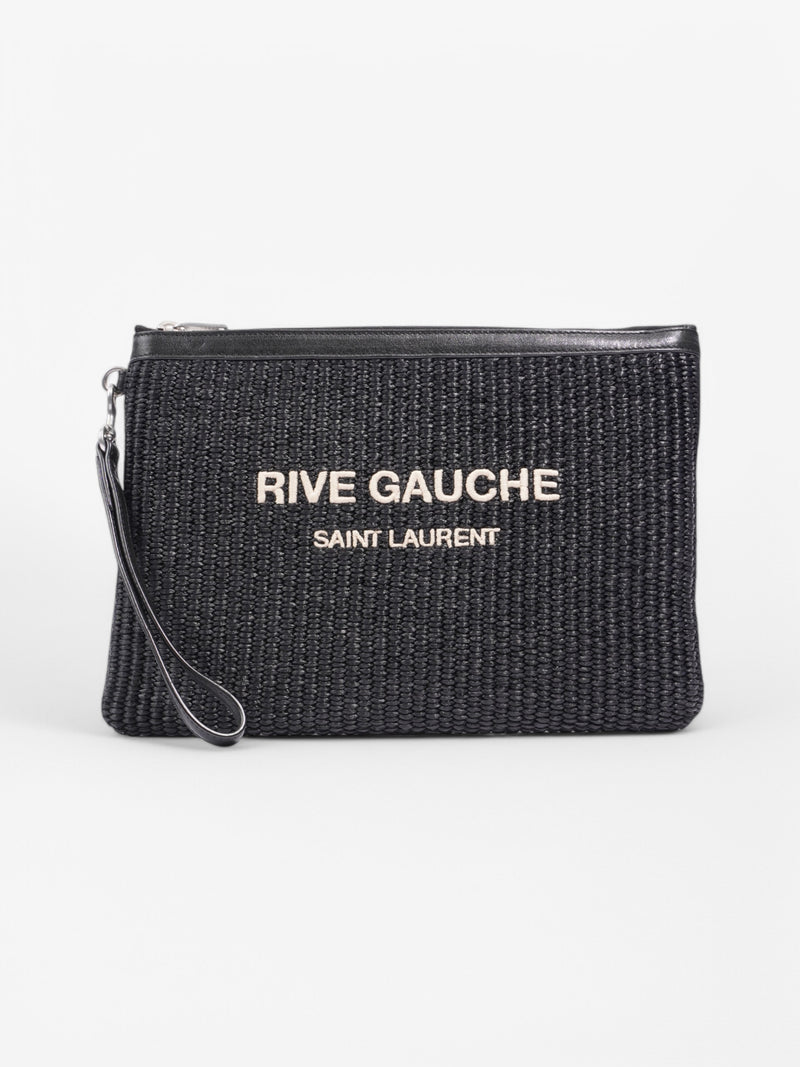  Saint Laurent Rive Gauche Zipper Pouch Black / White Raffia