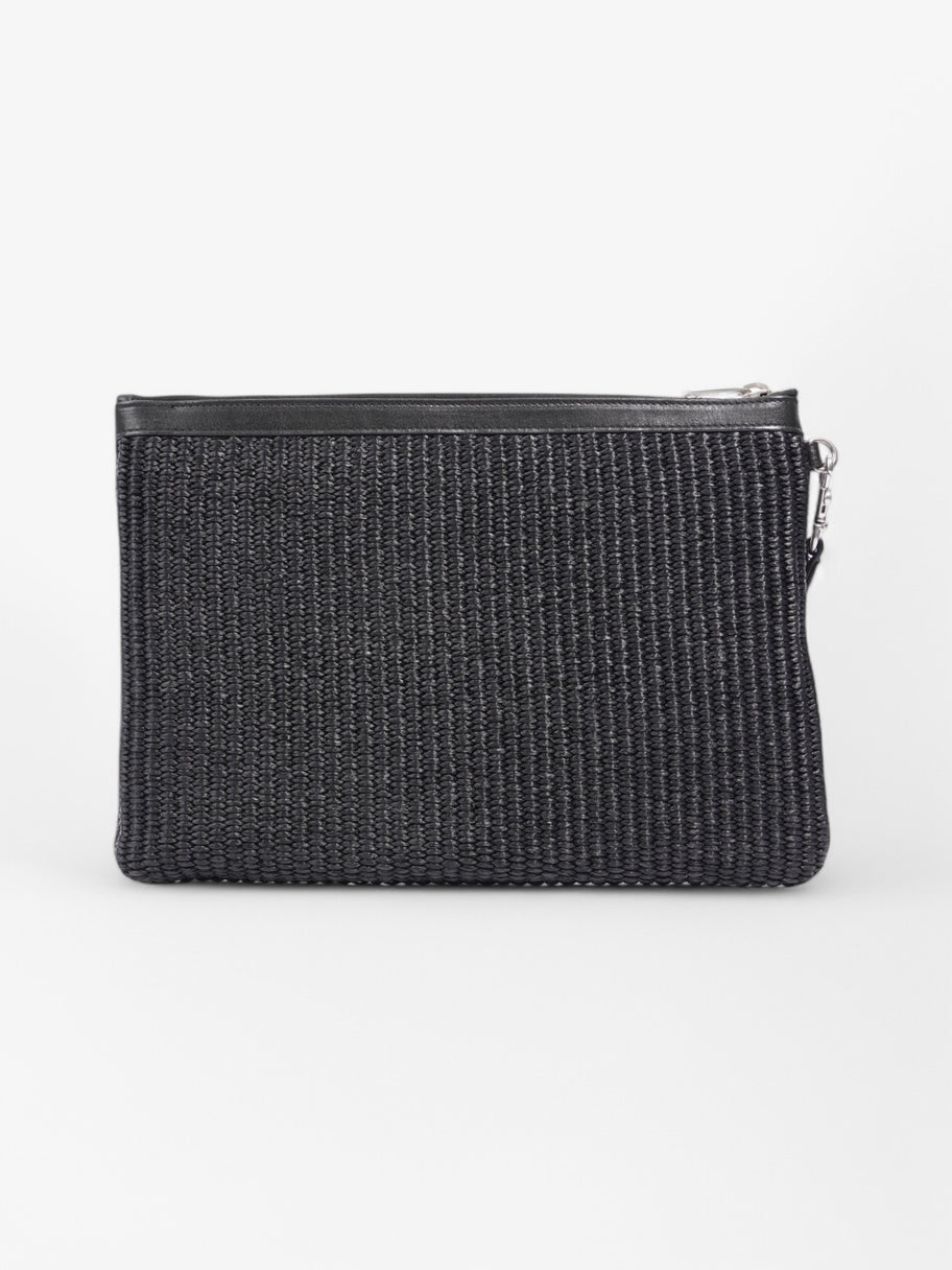 Saint Laurent Rive Gauche Zipper Pouch Black / White Raffia Image 3
