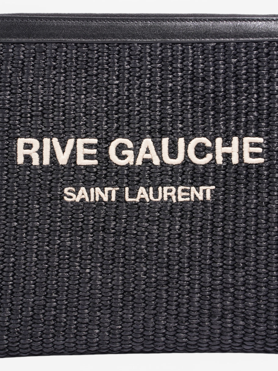 Saint Laurent Rive Gauche Zipper Pouch Black / White Raffia Image 4