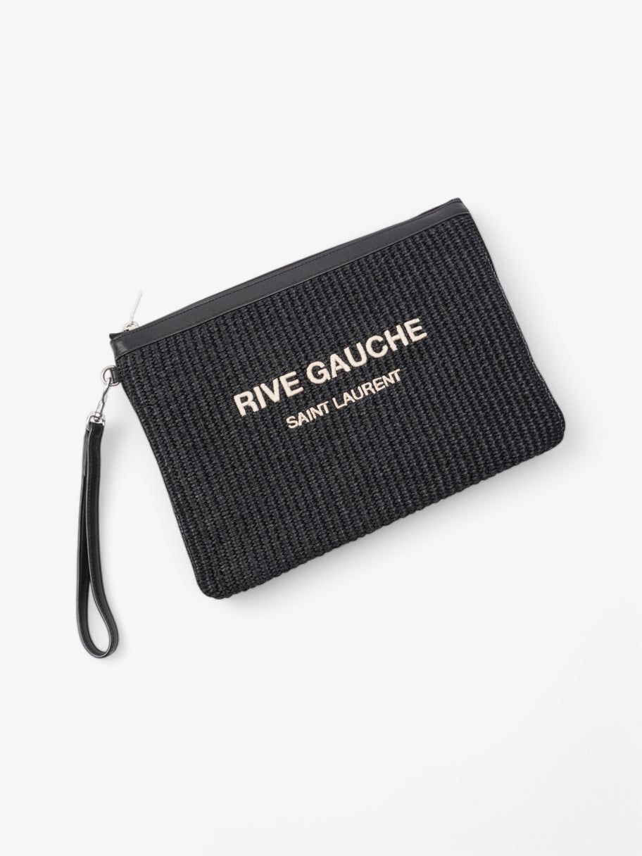 Saint Laurent Rive Gauche Zipper Pouch Black / White Raffia Image 5