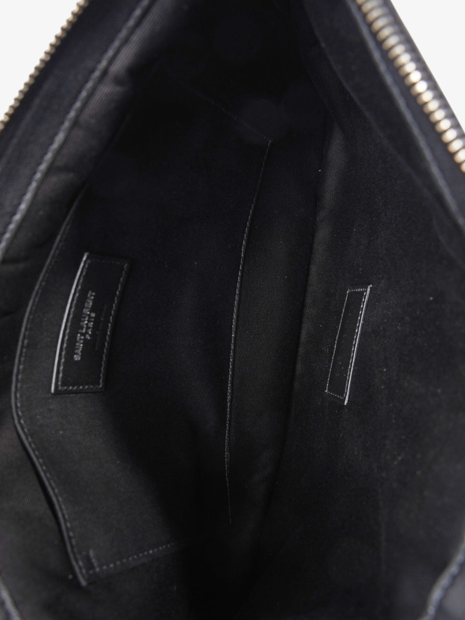 Saint Laurent Rive Gauche Zipper Pouch Black / White Raffia Image 6