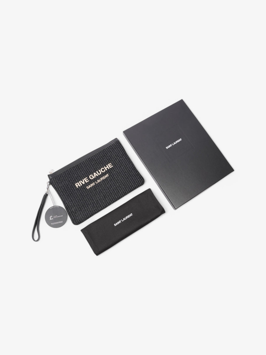 Saint Laurent Rive Gauche Zipper Pouch Black / White Raffia Image 7