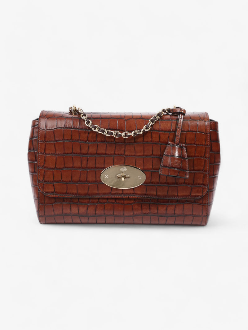  Mulberry Lily Cognac Brown Embossed Leather Medium