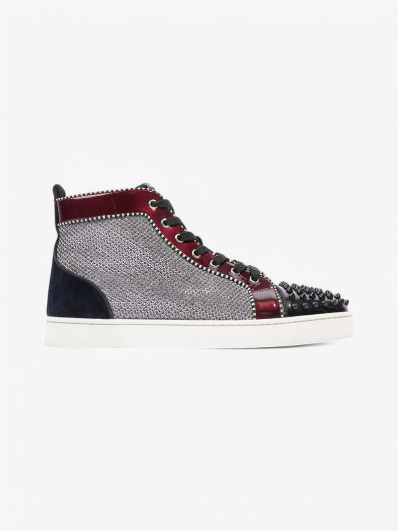  Christian Louboutin Louis Junior Spike High Top Silver / Black / Maroon  Patent Leather EU 44 UK 10