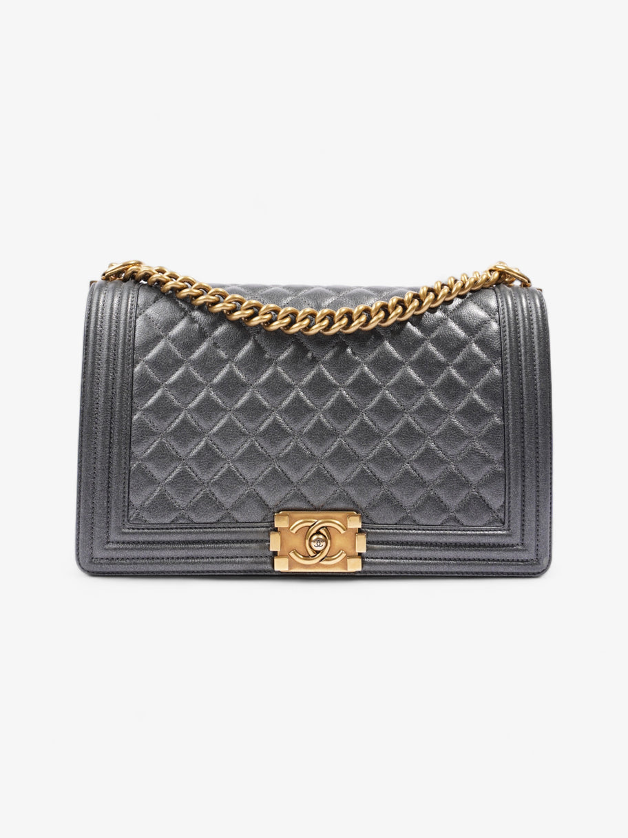 Large Boy Metallic Dark Grey Calfskin Leather Image 1