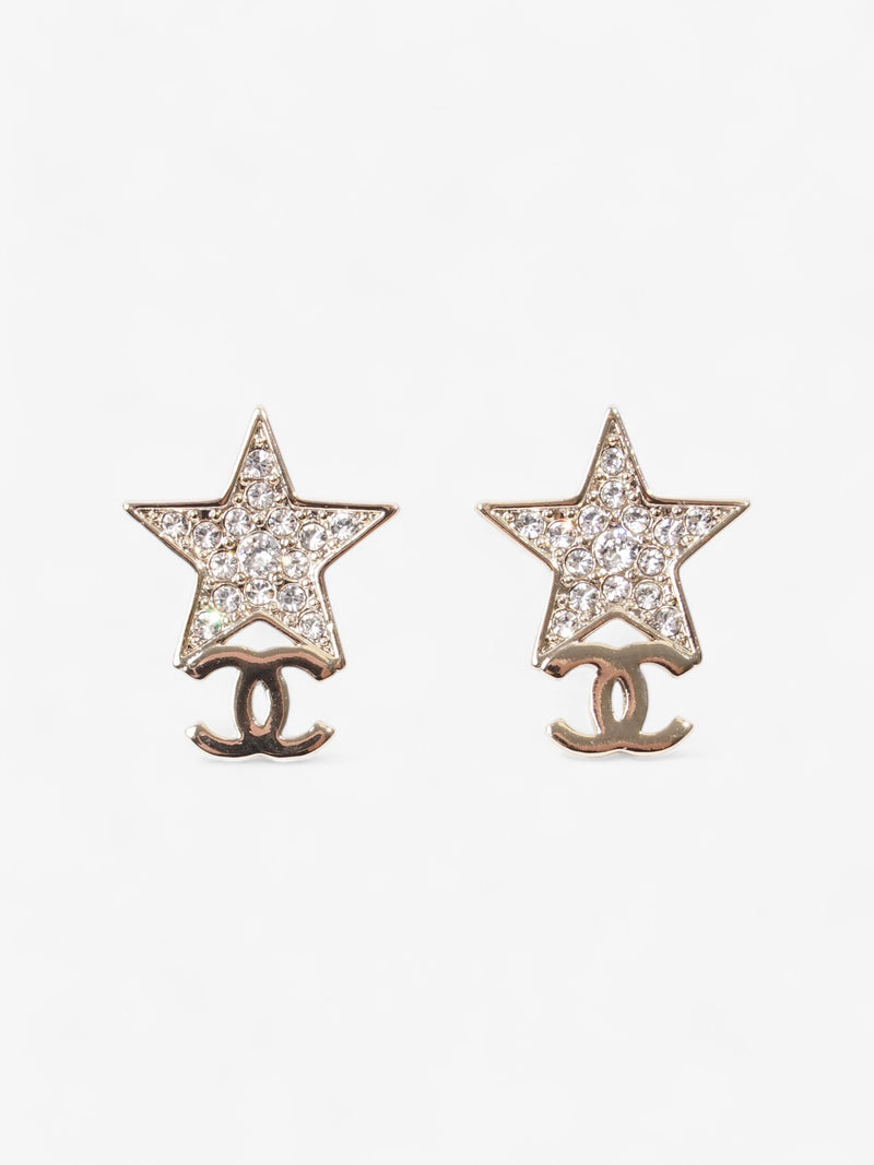  Chanel CC Star Crystal Earrings Light Gold / White Base Metal