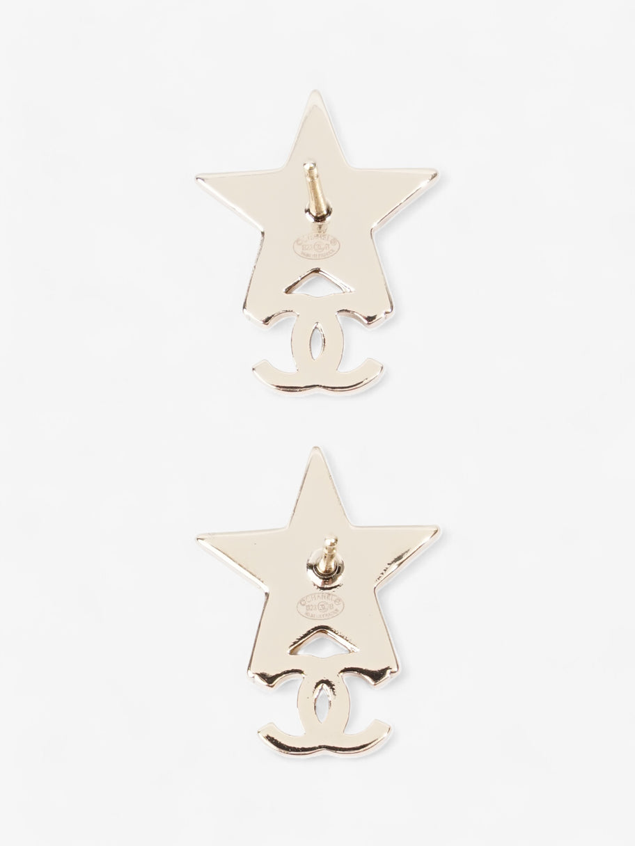 Chanel CC Star Crystal Earrings Light Gold / White Base Metal Image 3