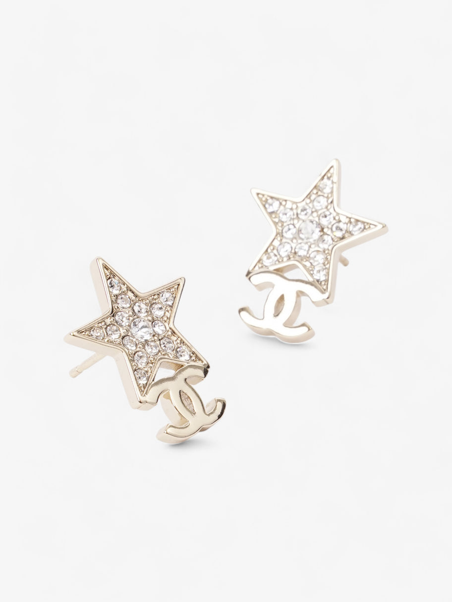 Chanel CC Star Crystal Earrings Light Gold / White Base Metal Image 4