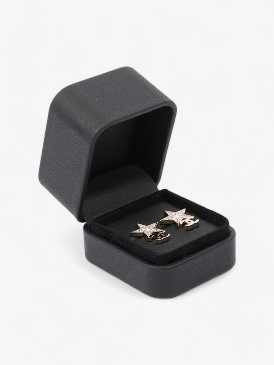 Chanel CC Star Crystal Earrings Light Gold / White Base Metal Image 5