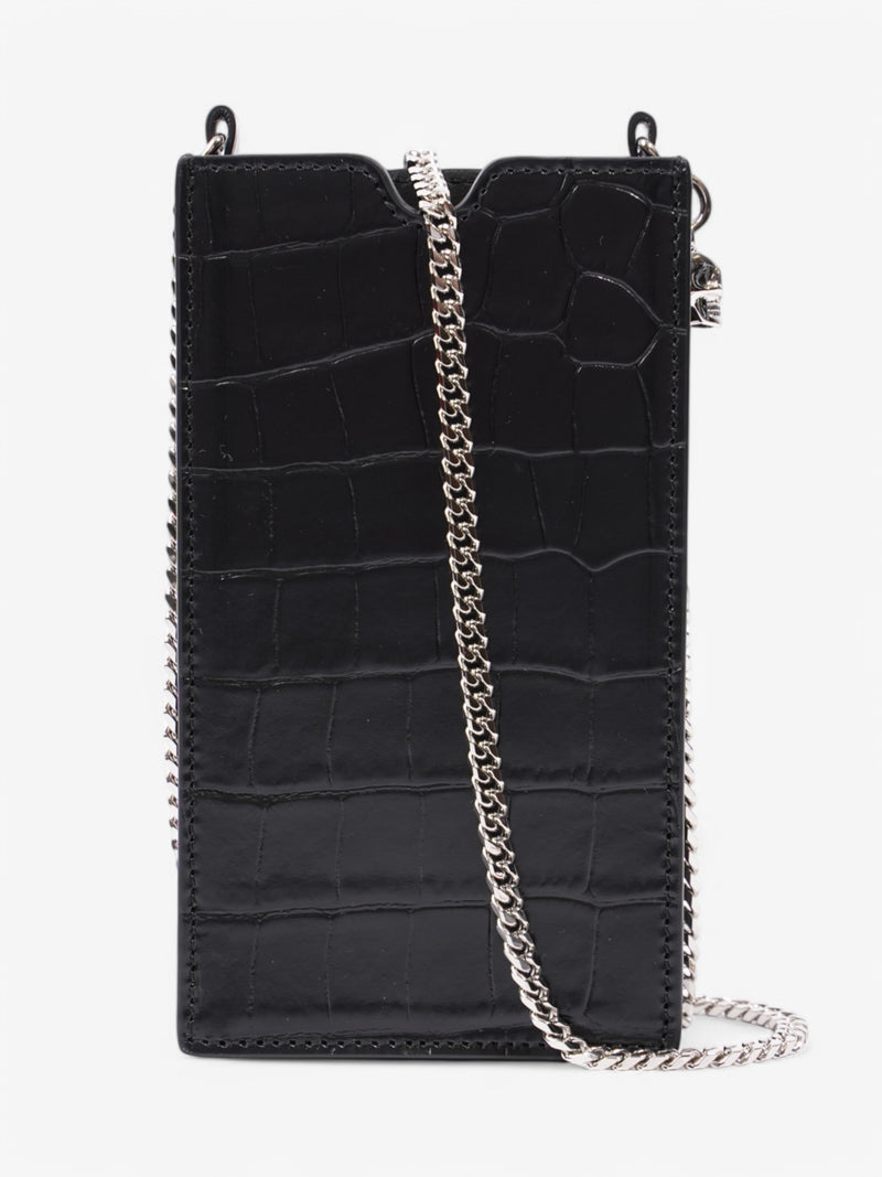  Alexander McQueen Skull-Embellished Croc-Embossed Leather Phone Case Black Crocodile Leather