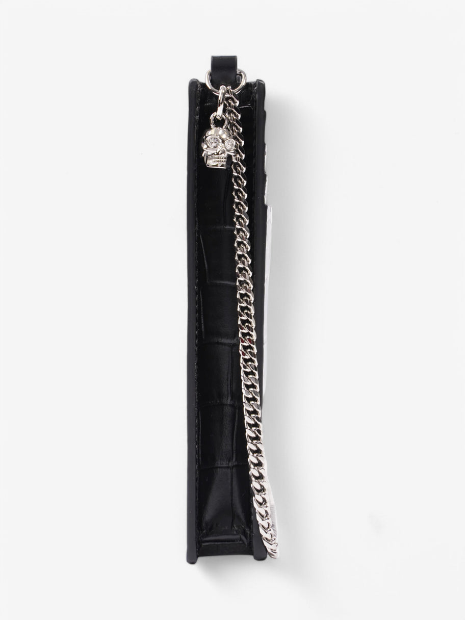 Alexander McQueen Skull-Embellished Croc-Embossed Leather Phone Case Black Crocodile Leather Image 3