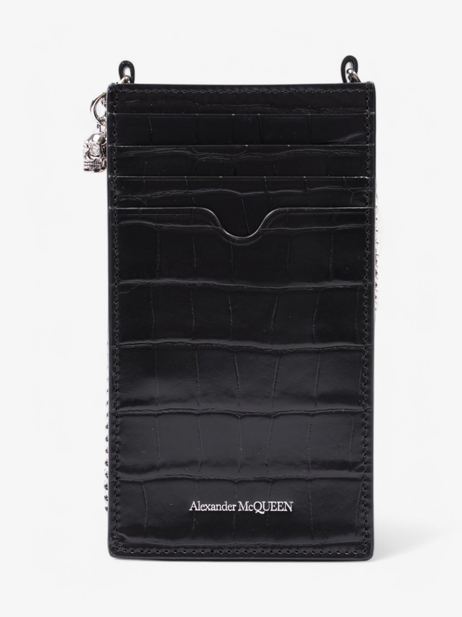 Alexander McQueen Skull-Embellished Croc-Embossed Leather Phone Case Black Crocodile Leather Image 4