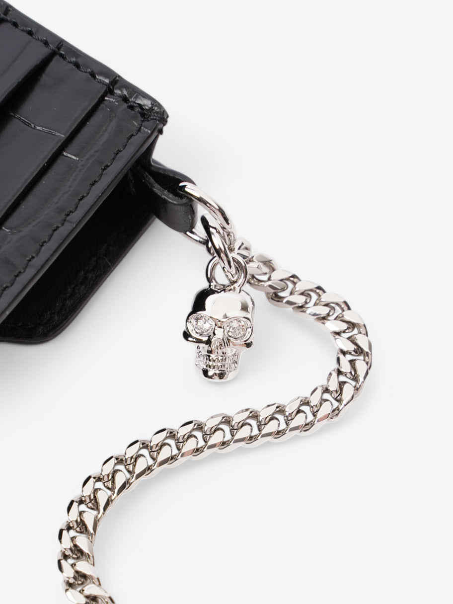 Alexander McQueen Skull-Embellished Croc-Embossed Leather Phone Case Black Crocodile Leather Image 8