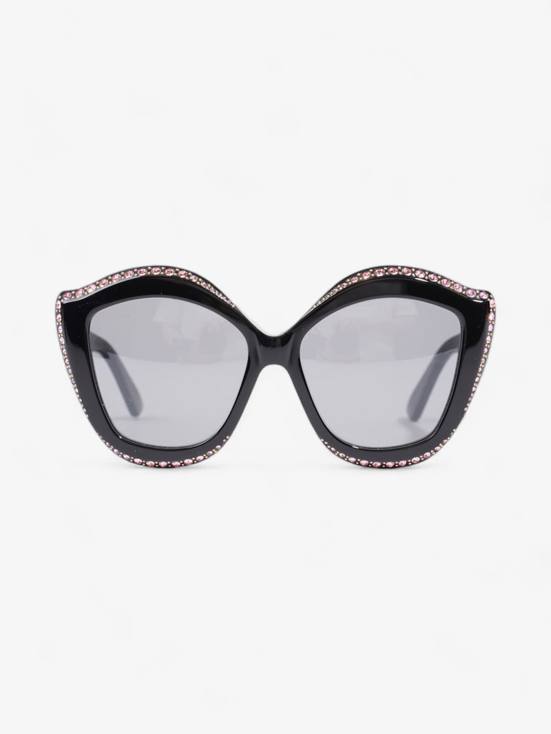  Gucci Crystal Cat Eye Sunglasses Black / Pink Acetate 140mm
