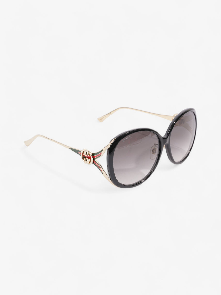 Gucci GG Web Sunglasses Black / Gold / Green Acetate 130mm Image 2