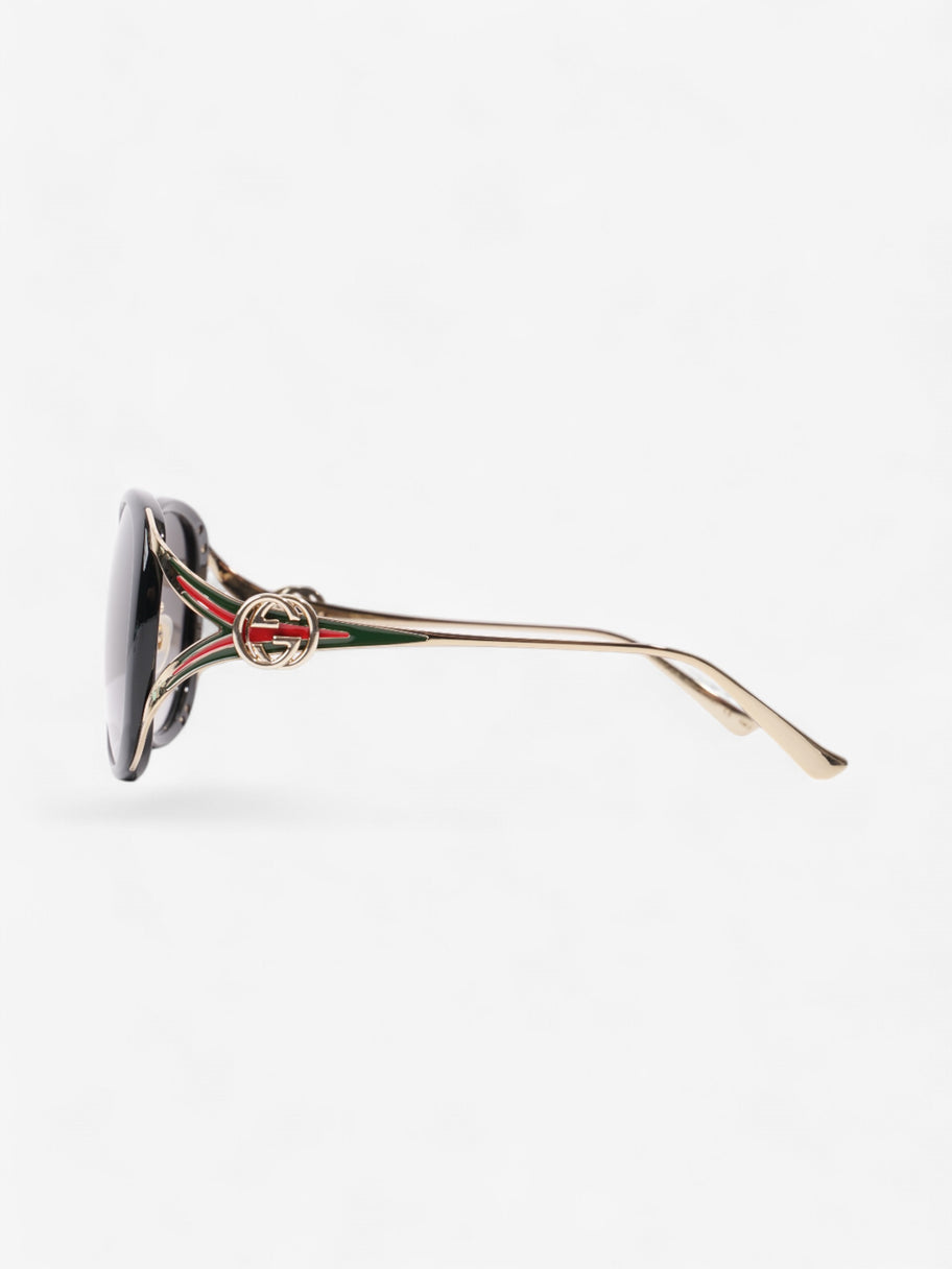 Gucci GG Web Sunglasses Black / Gold / Green Acetate 130mm Image 3