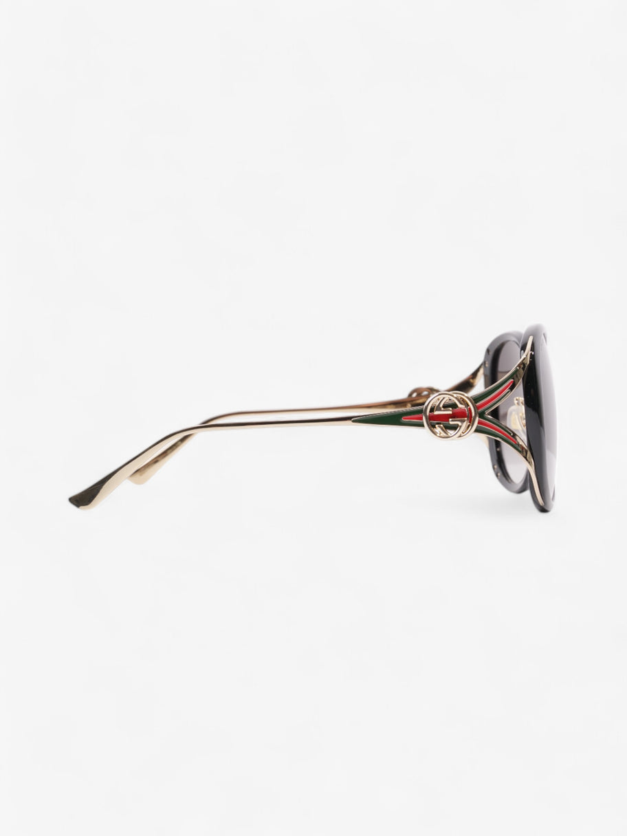 Gucci GG Web Sunglasses Black / Gold / Green Acetate 130mm Image 4