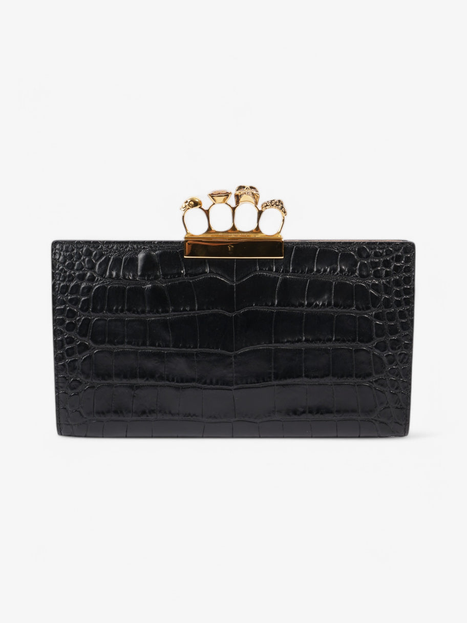 Alexander McQueen Skull Four-Ring Clutch Black Embossed Leather Image 1