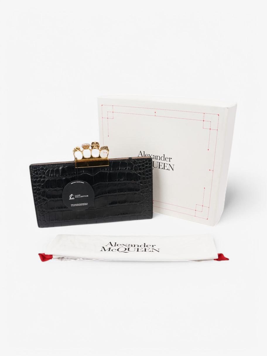 Alexander McQueen Skull Four-Ring Clutch Black Embossed Leather Image 11