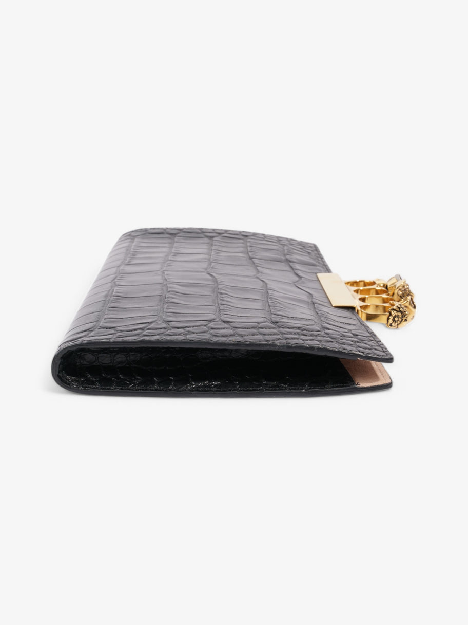 Alexander McQueen Skull Four-Ring Clutch Black Embossed Leather Image 3