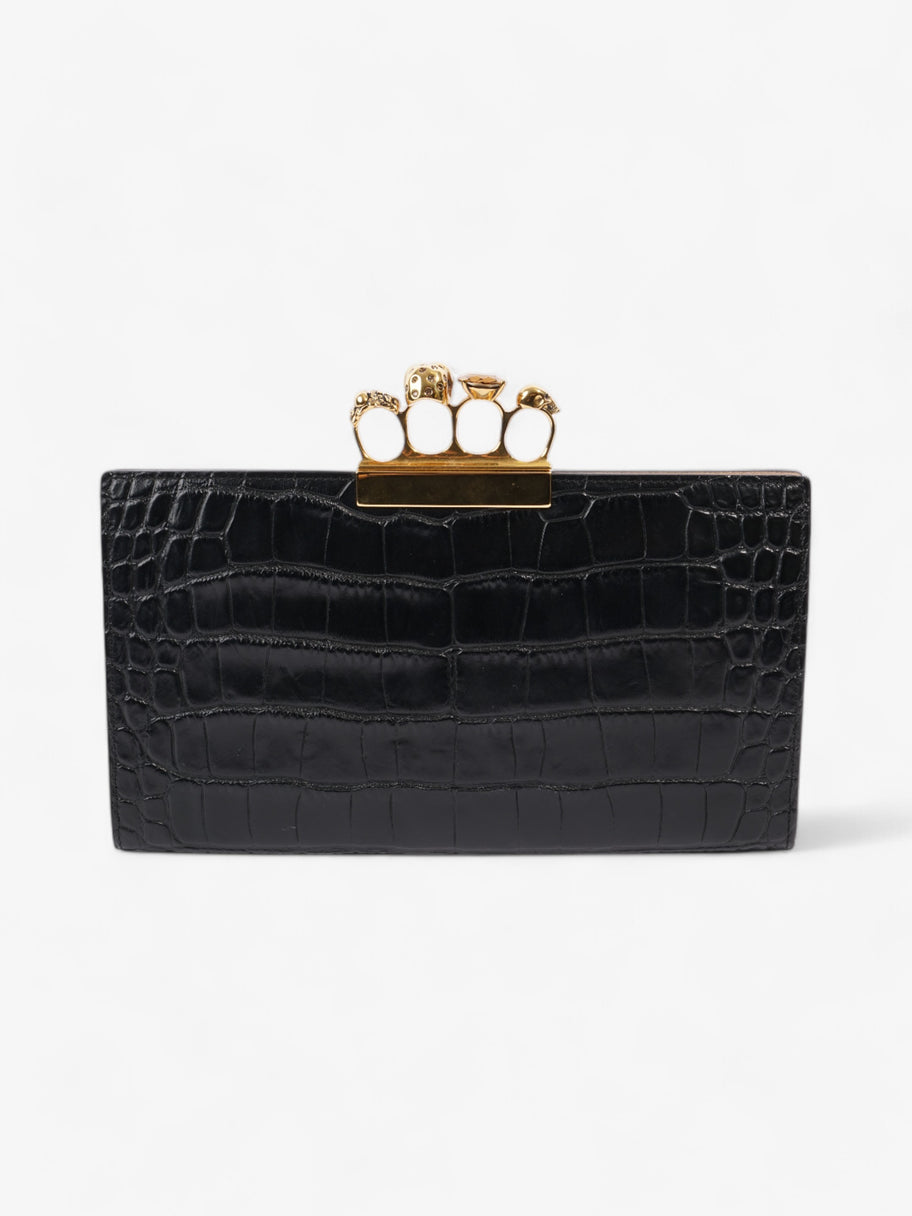 Alexander McQueen Skull Four-Ring Clutch Black Embossed Leather Image 4