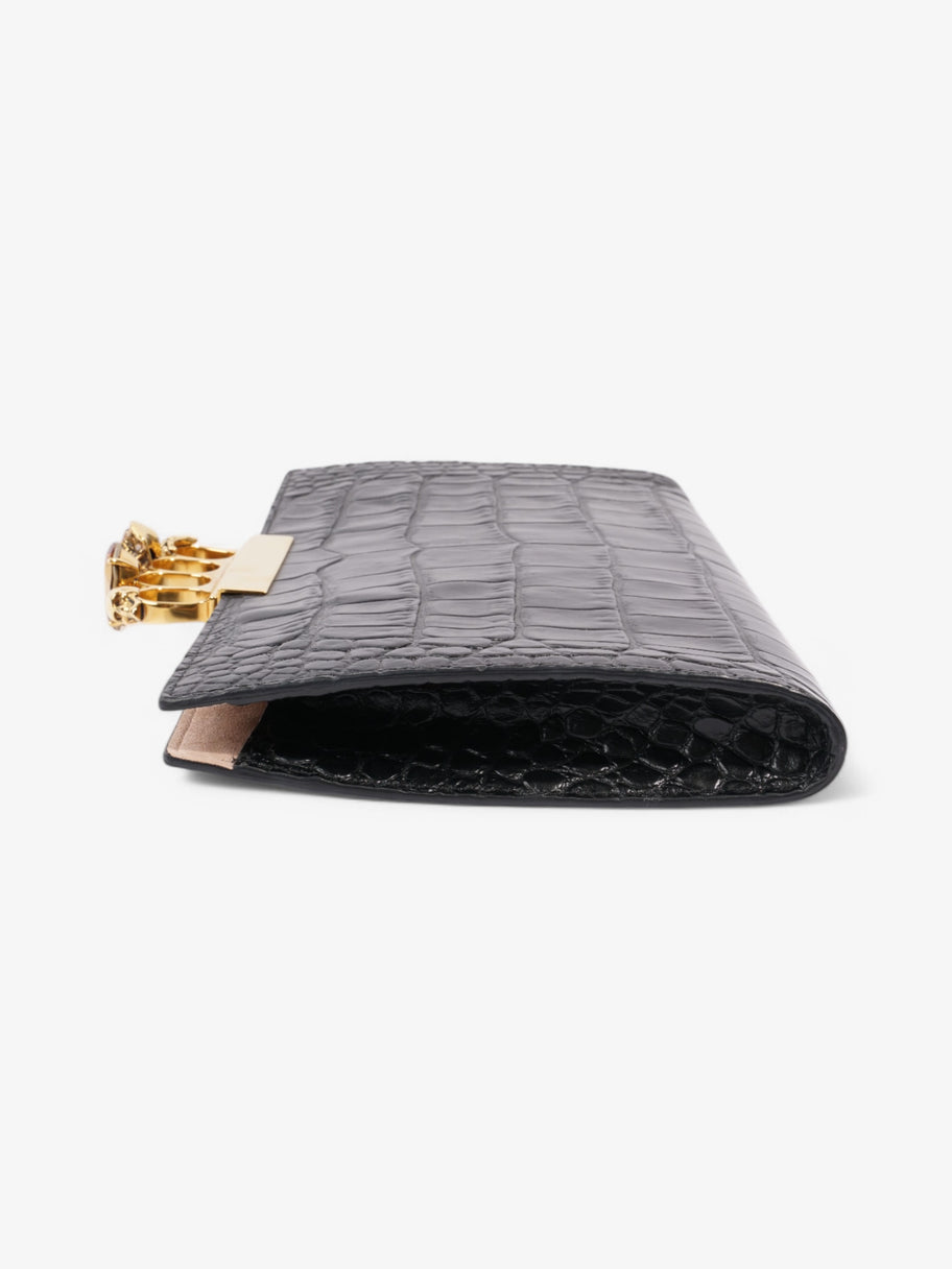 Alexander McQueen Skull Four-Ring Clutch Black Embossed Leather Image 5