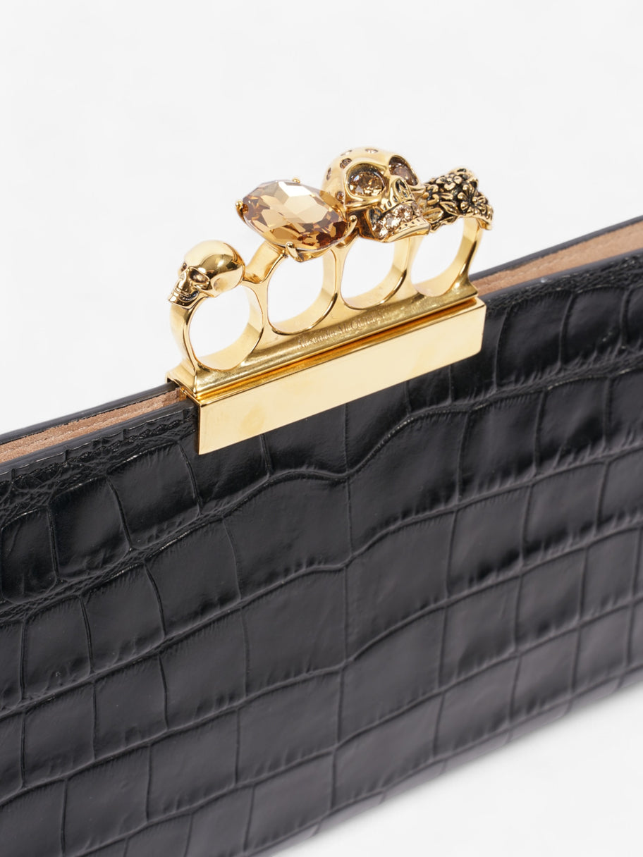 Alexander McQueen Skull Four-Ring Clutch Black Embossed Leather Image 7