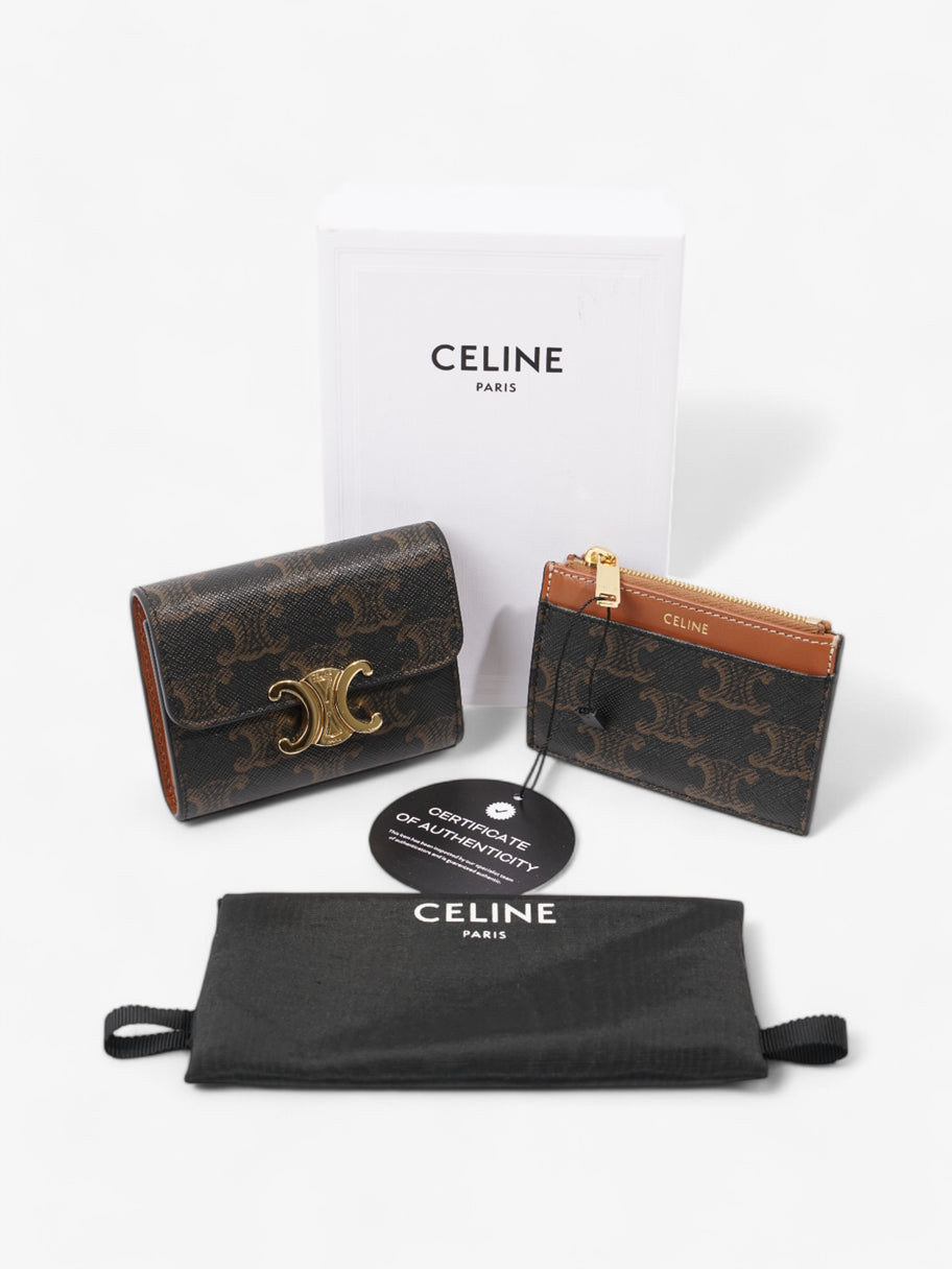 Celine Compact Wallet Brown / Gold Canvas Image 9