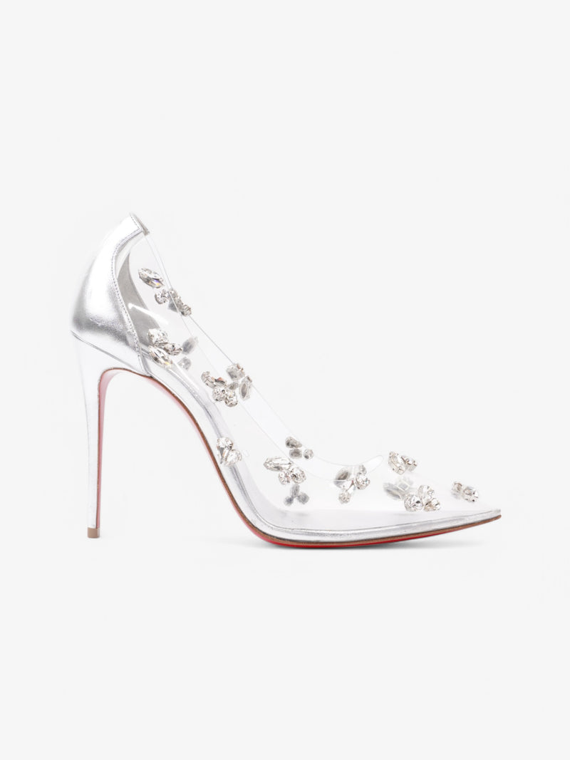  Christian Louboutin So Kate 100 Silver PVC EU 37 UK 4