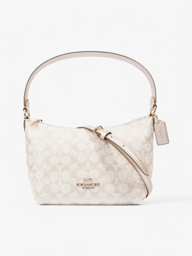  Coach Zip Shoulder Bag White / Beige Coated Canvas