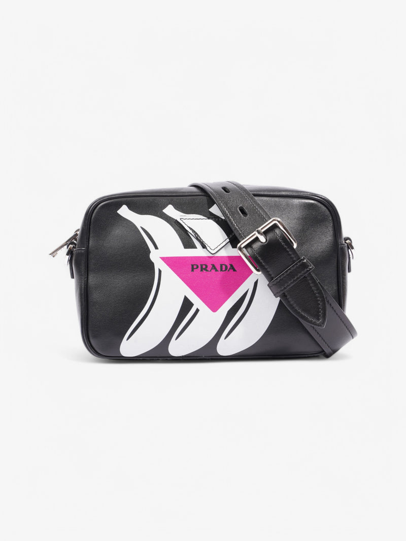  Prada Banana Triangle Camera Bag Black / White / Pink Leather