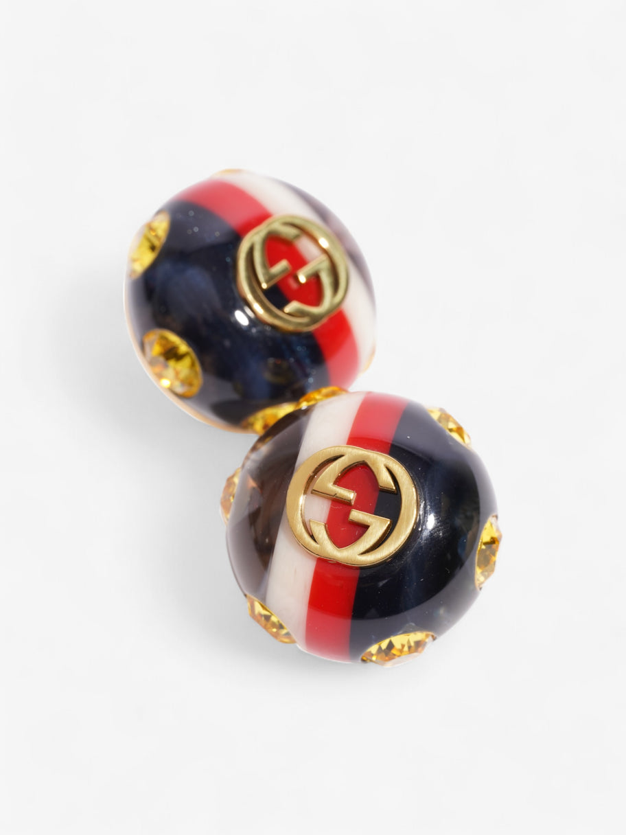Gucci Web Stud Earrings Gold / Yellow / Blue Resin Image 3