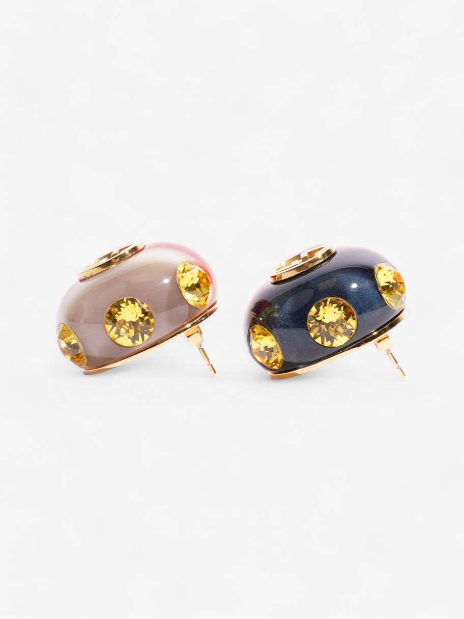 Gucci Web Stud Earrings Gold / Yellow / Blue Resin Image 4