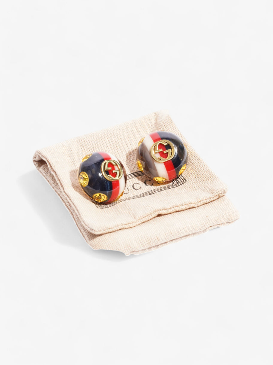Gucci Web Stud Earrings Gold / Yellow / Blue Resin Image 5