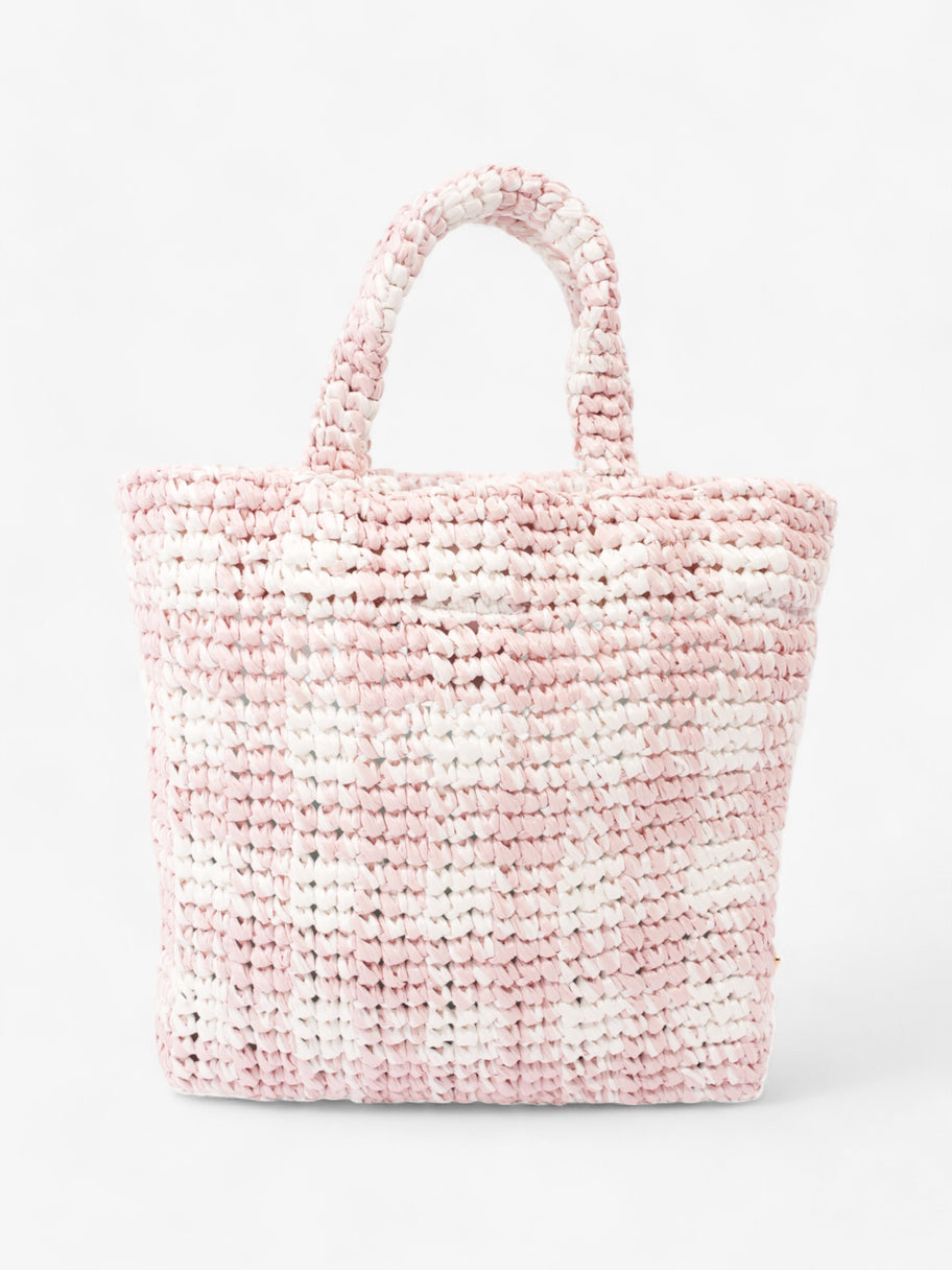 Prada Logo Tote Bag Pink / White / Black Raffia Small Image 4