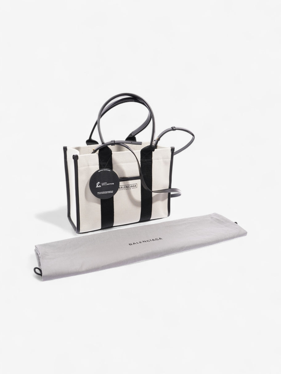 Balenciaga Tote Bag White  / Black Canvas Image 9