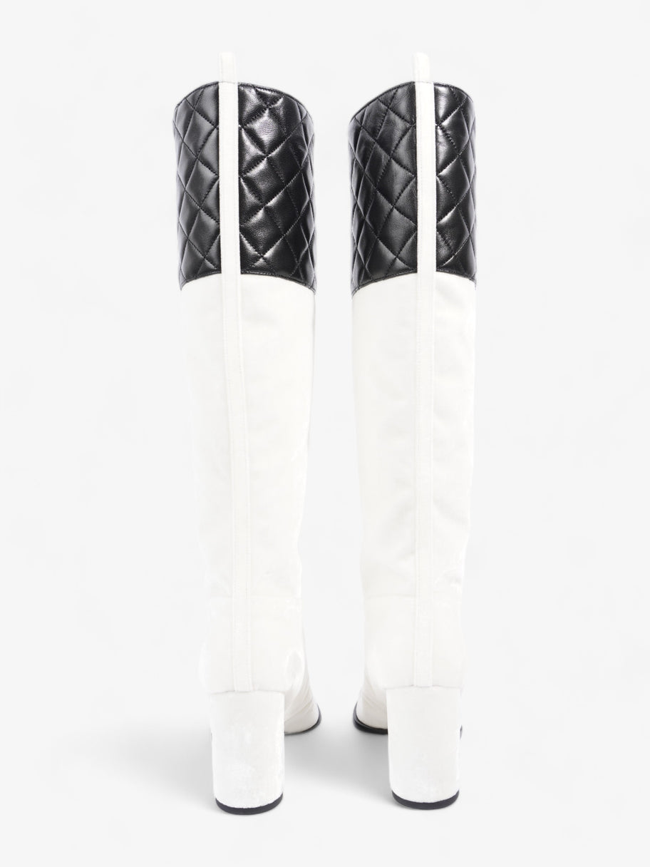 Chanel Knee High Boots White / Black Velvet EU 38 UK 5 Image 6